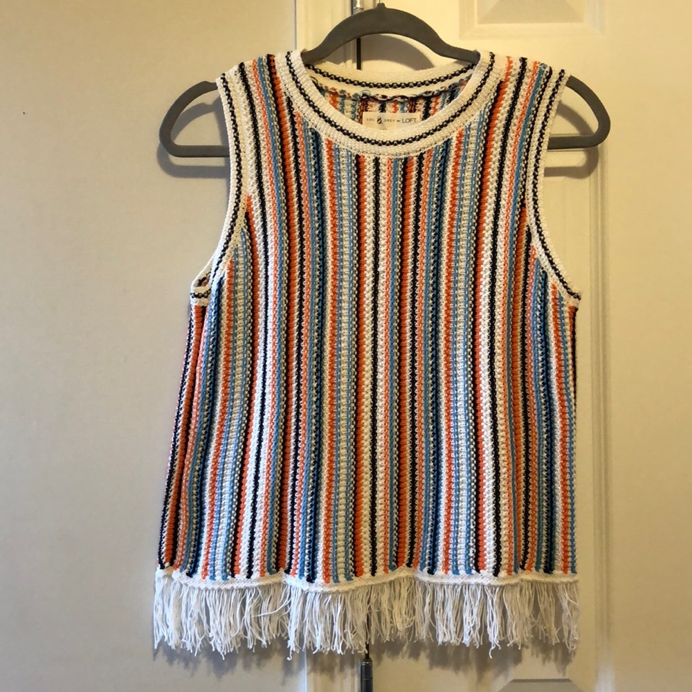 NWT Lou & Grey Striped Multicolor Fringe Sweater Tank in Size XS